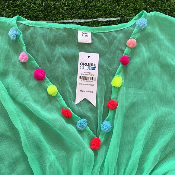 CRUISE CLUB Pom Tassel Cover Up size One Size Fits Most - Picture 3 of 5